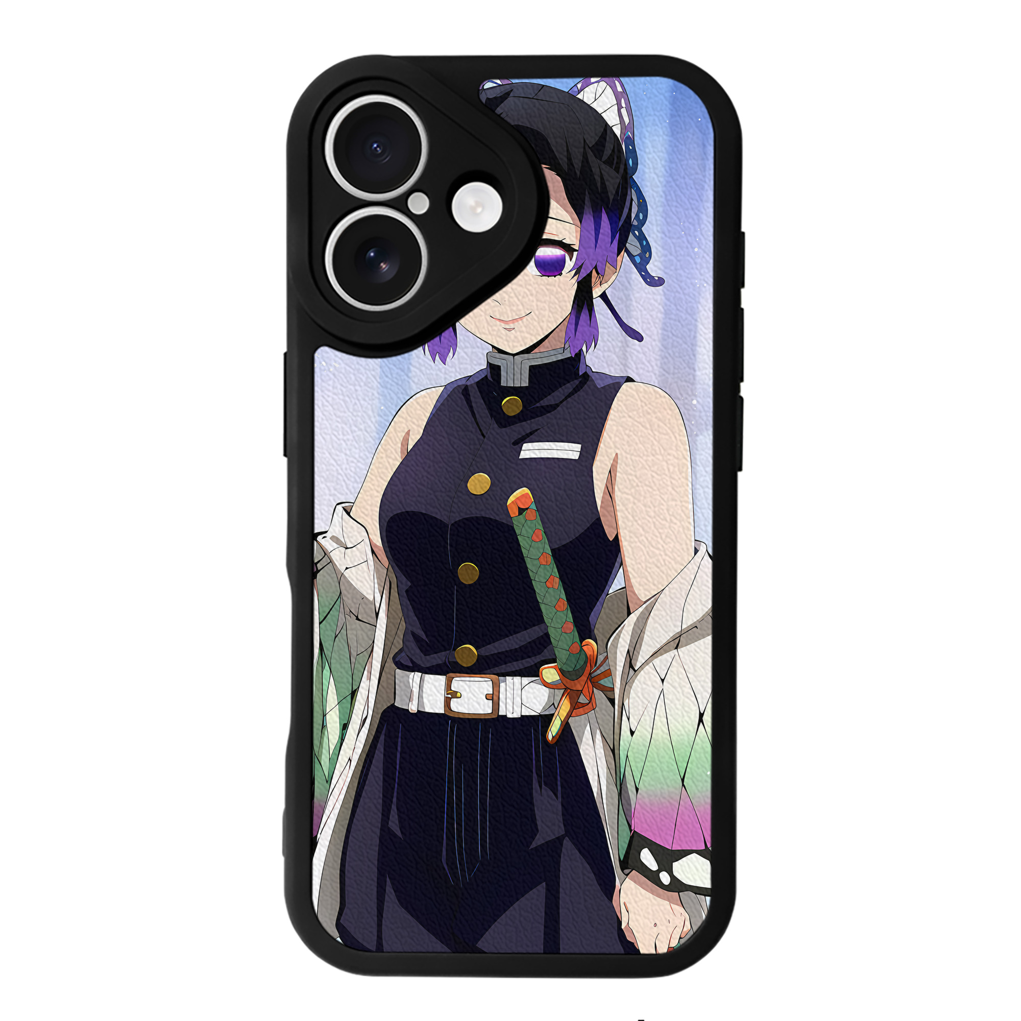 （画像用） 鬼滅の刃（きめつのやいば）蟲柱-胡蝶 しのぶ／こちょう しのぶ Kochou Shinobu 【iPhone 16シリーズ対応】シリコンスマホケース（レザー調） 材質：シリコン